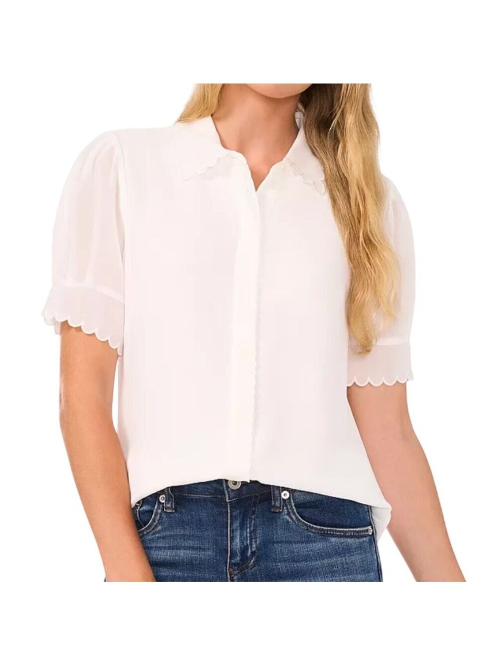 NWT CeCe Ivory Scalloped Short Sleeve Blouse Size Med MSRP $69